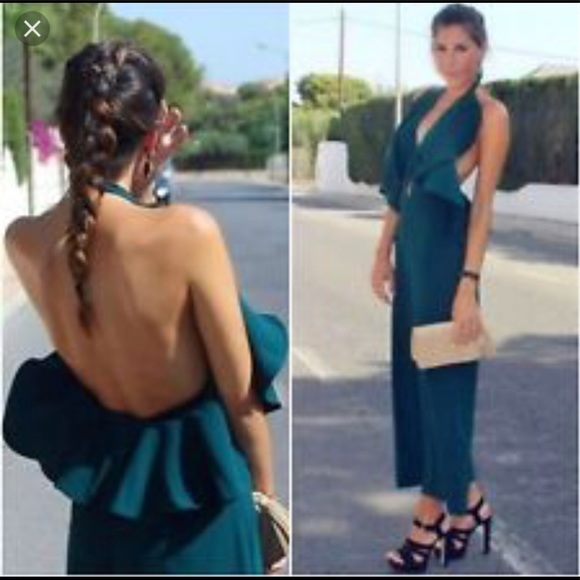 zara emerald green jumpsuit